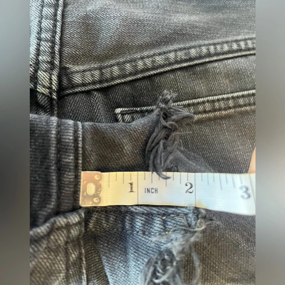 Free People black cut-off shorts, size 25; distressed black denim with raw hem
